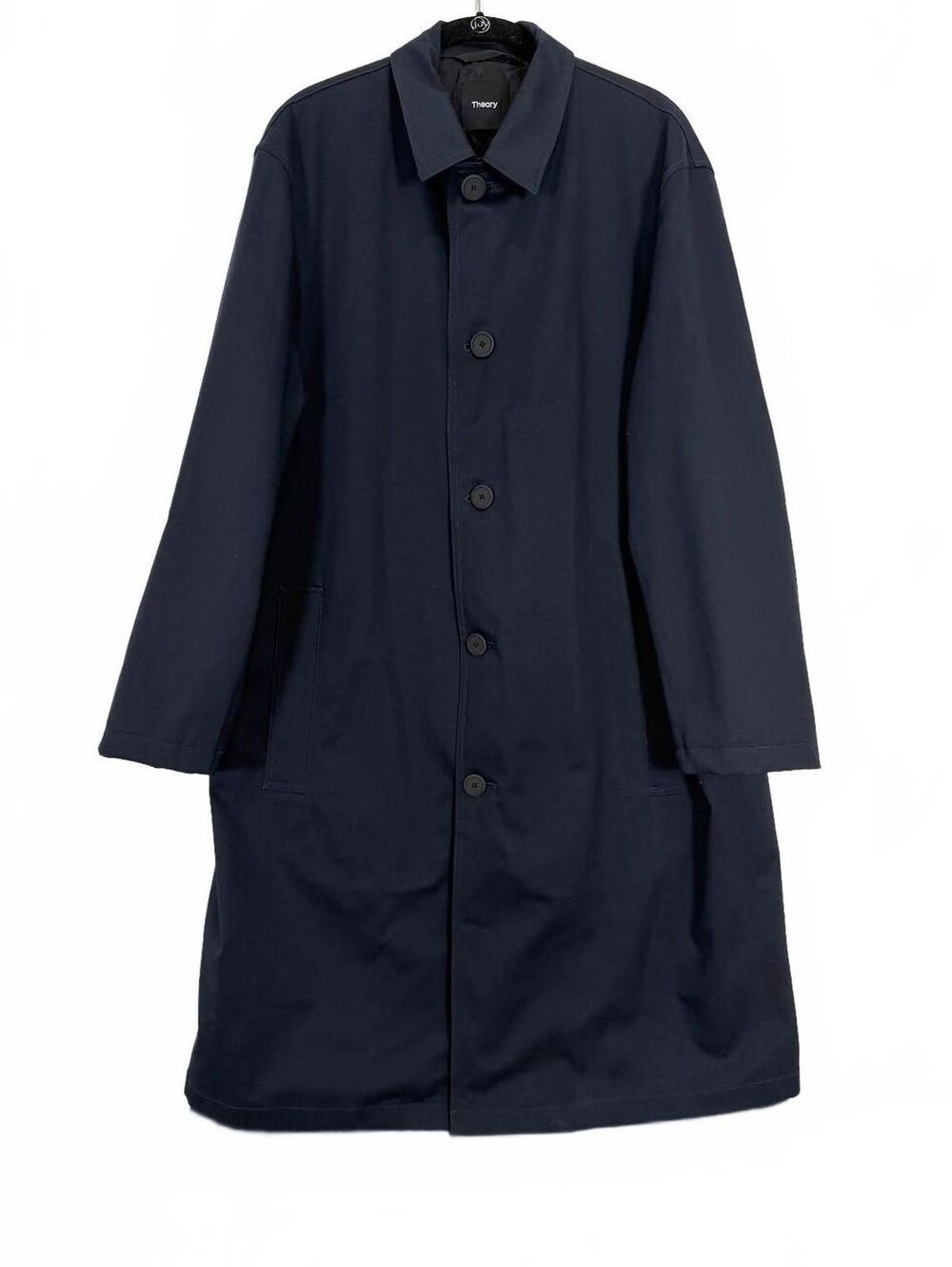 Theory Men's Navy Blue Car Coat Trench Mac Jacket Waterproof Button Front XL